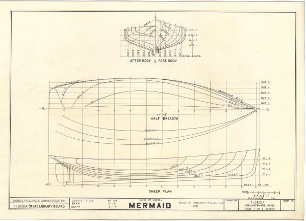 Technical Drawings of the Sloop Mermaid, ca. 1938