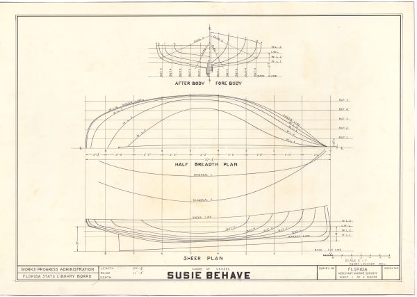 Technical Drawings of the Sloop Susie Behave, ca. 1938