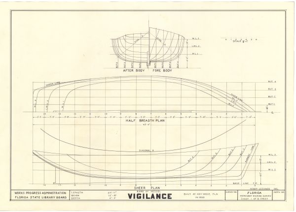 Technical Drawings of the Schooner Vigilance, ca. 1938