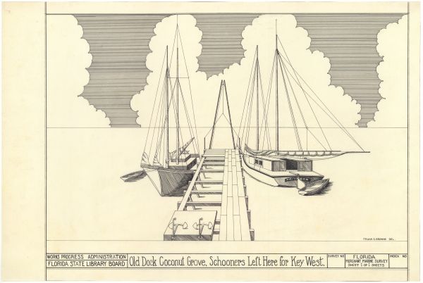 Drawing of a Dock at Coconut Grove, ca. 1938