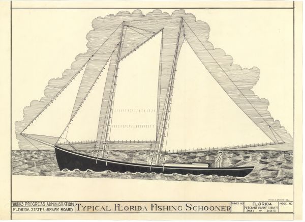 Drawing of a Typical Florida Fishing Schooner, ca. 1938