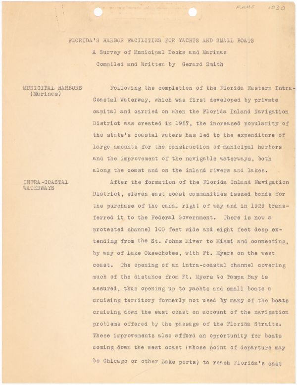 Florida's Harbor Facilities for Yachts and Small Boats by Gerard Smith, ca. 1938