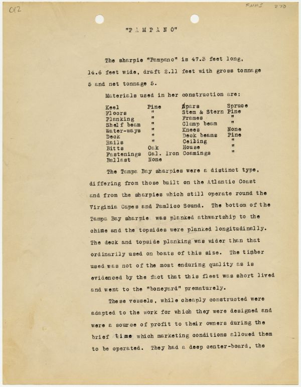 Historical Sketch of the Sharpie Pompano, Built 1884