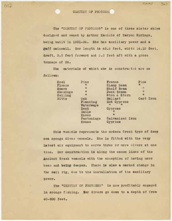 Historical Sketch of the Sloop Century of Progress, Built ca. 1931