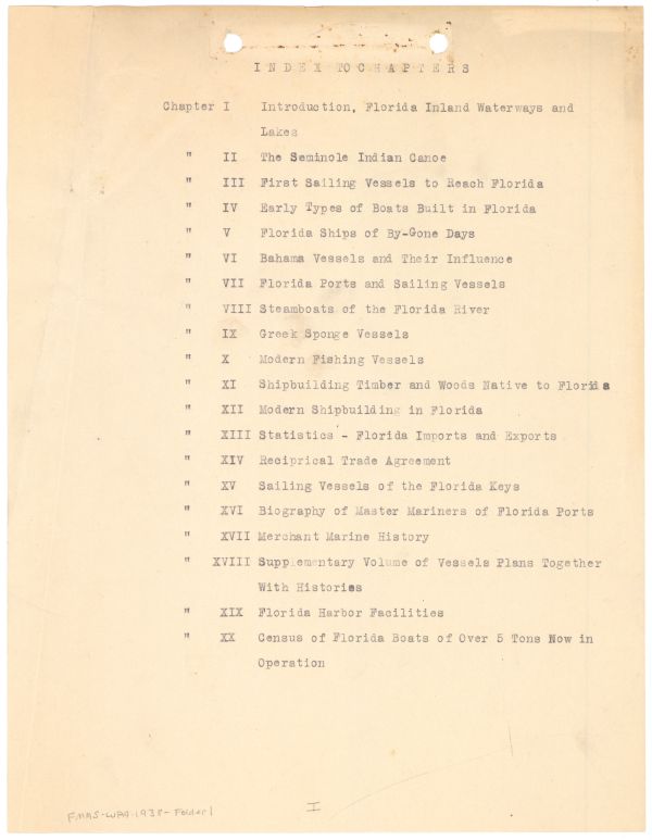 Index to Florida Merchant Marine Survey Manuscript