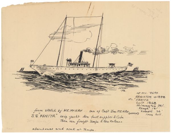 Sketch of the Yacht S.S. Fanita by Philip Ayer Sawyer, 1938