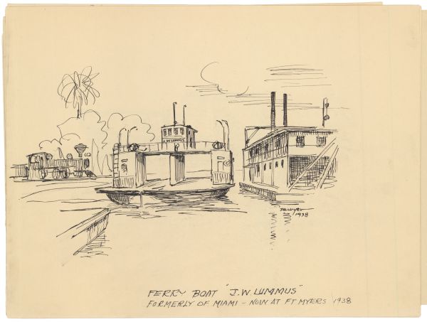 Sketch of the Ferry Boat J.W. Lummus by Philip Ayer Sawyer, 1938