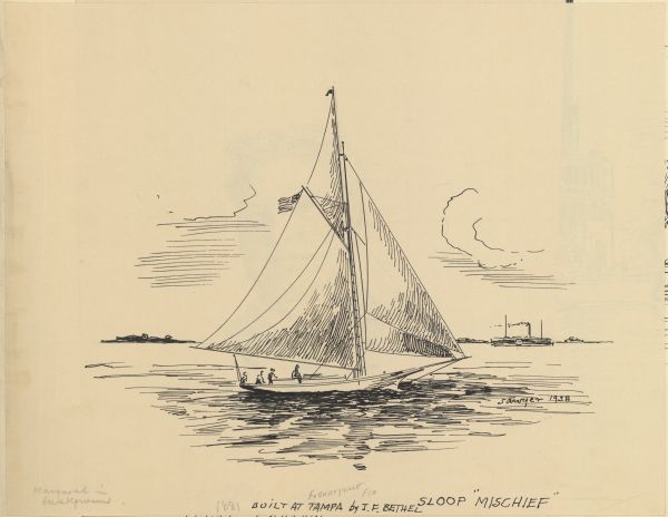 Sketch of the Sloop Mischief by Philip Ayer Sawyer, 1938