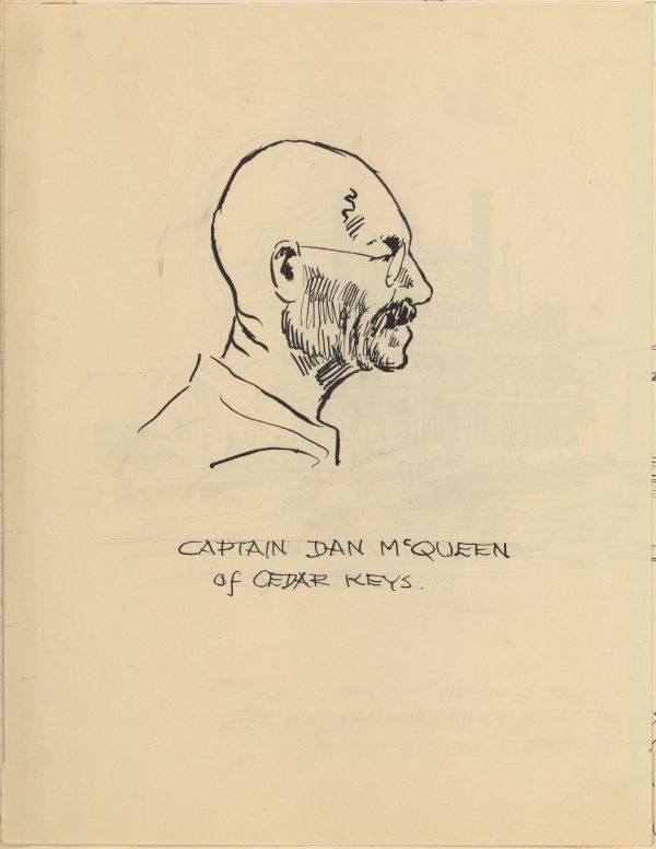 Sketch of Captain Dan McQueen of Cedar Keys by Philip Ayer Sawyer, 1938