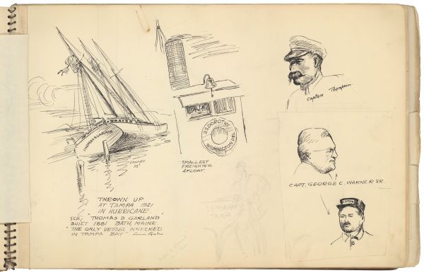 Sketches by Philip Ayer Sawyer of the Thomas A. Garland, S.S. Dorothy and Captains Thompson and George C. Warner, Sr.