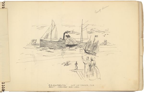 Sketch of the Steamboat S.S. Alabama by Philip Ayer Sawyer, 1938