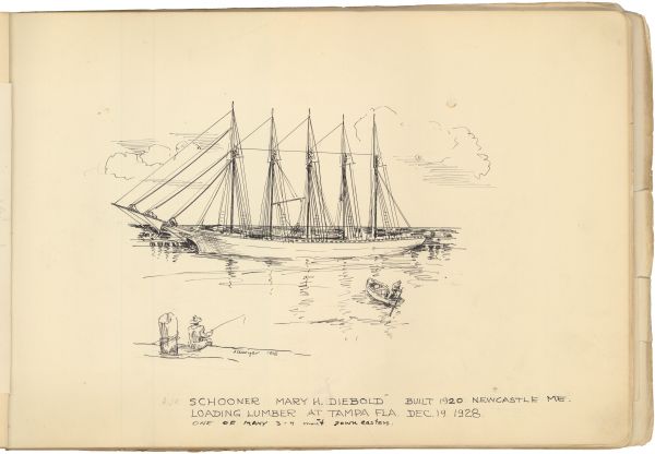 Sketch of the Schooner Mary H. Diebold by Philip Ayer Sawyer, 1938