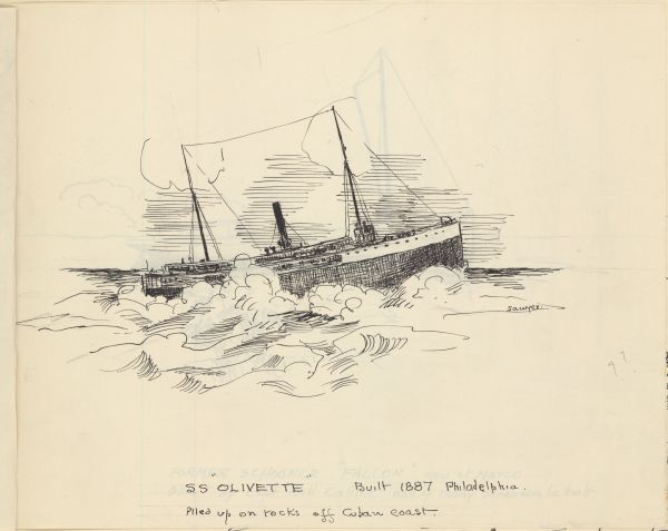 Sketch of the Steamer S.S. Olivette by Philip Ayer Sawyer, 1938