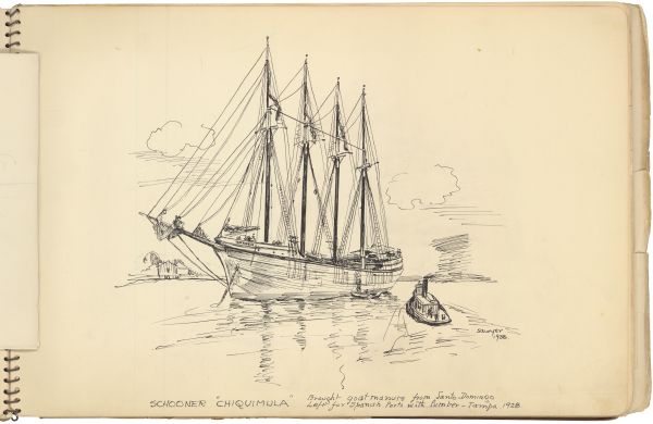 Sketch of the Schooner Chiquimula by Philip Ayer Sawyer, 1938