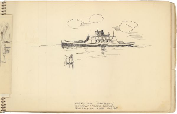 Sketch of the Ferry Boat Sarasota by Philip Ayer Sawyer, 1938