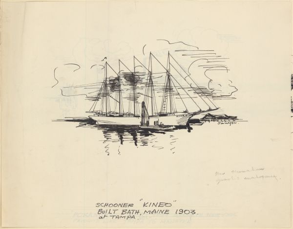 Sketch of the Schooner Kineo by Philip Ayer Sawyer, 1938