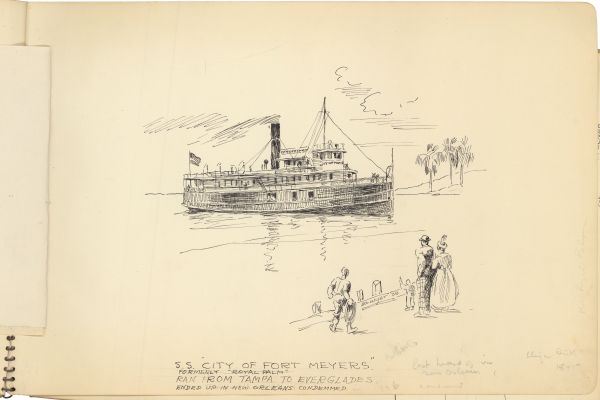 Sketch of the Steamboat S.S. City of Fort Meyers by Philip Ayer Sawyer, 1938