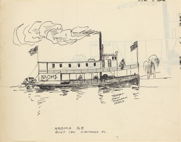 Sketch of the Steamboat Naoma No. 3 by Philip Ayer Sawyer, 1938