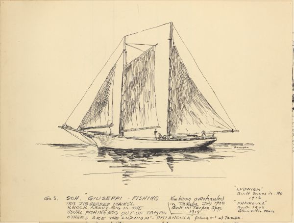 Sketch of the Schooner Giuseppi by Philip Ayer Sawyer, 1938