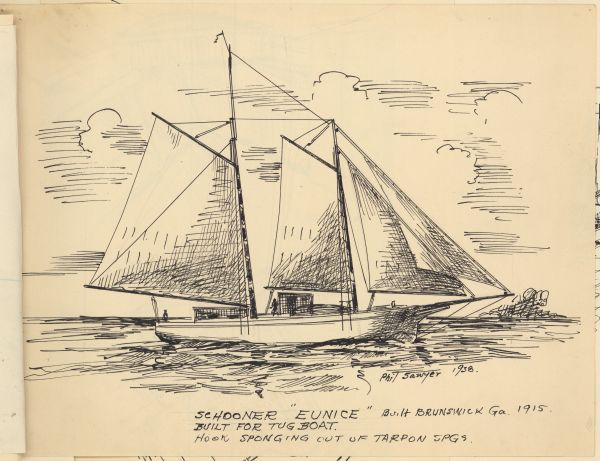 Sketch of the Schooner Eunice by Philip Ayer Sawyer, 1938