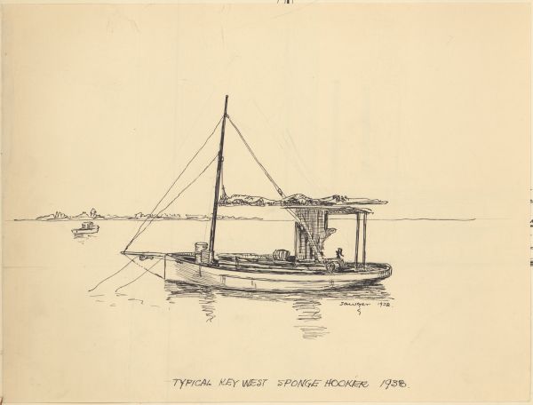 Sketch of a Typical Key West Sponge Hooker Vessel by Philip Ayer Sawyer, 1938