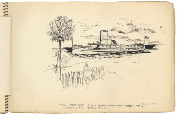 Sketch of the Steamboat Margaret by Philip Ayer Sawyer, 1938