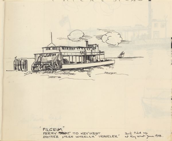 Sketch of the Ferry Boat Pilgrim by Philip Ayer Sawyer, 1938