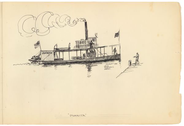 Sketch of the Steamboat Juanita by Philip Ayer Sawyer, 1938