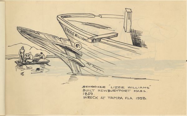 Sketch of the Schooner Lizzie Williams by Philip Ayer Sawyer, 1938