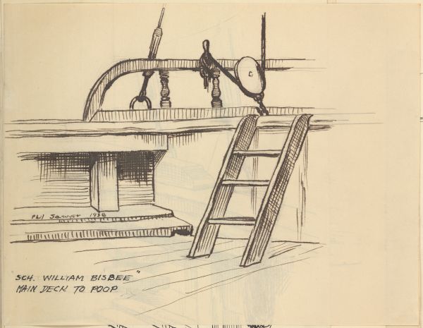 Sketch of the Main Deck of the Schooner William Bisbee by Philip Ayer Sawyer, 1938