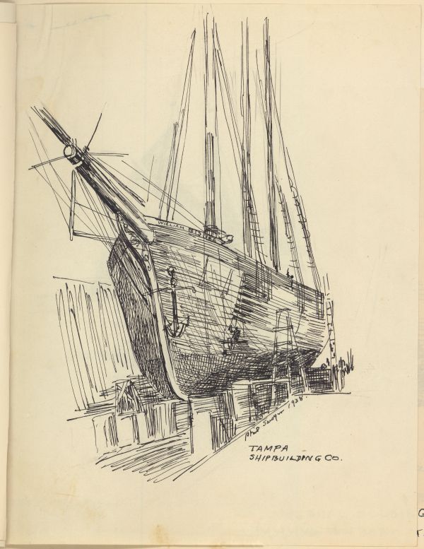 Sketch of the Schooner William Bisbee in Drydock by Philip Ayer Sawyer, 1938