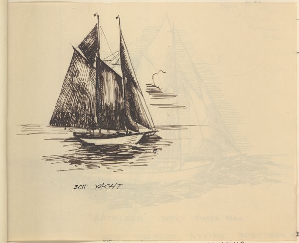 Sketch of a Schooner Yacht by Philip Ayer Sawyer, 1938