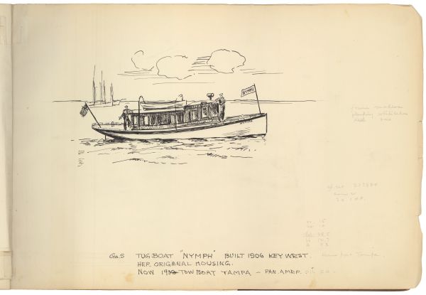 Sketch of the Tugboat Nymph by Philip Ayer Sawyer, 1938