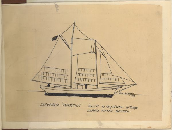 Sketch of the Schooner Martha by Philip Ayer Sawyer, 1938