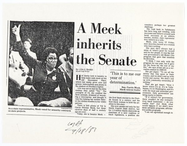 Newspaper Clippings Relating to the Legislative Career of State Senator Carrie Meek, 1982-1983