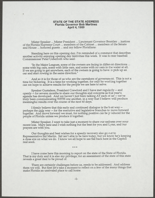 Governor Martinez's State of the State Address, 1989