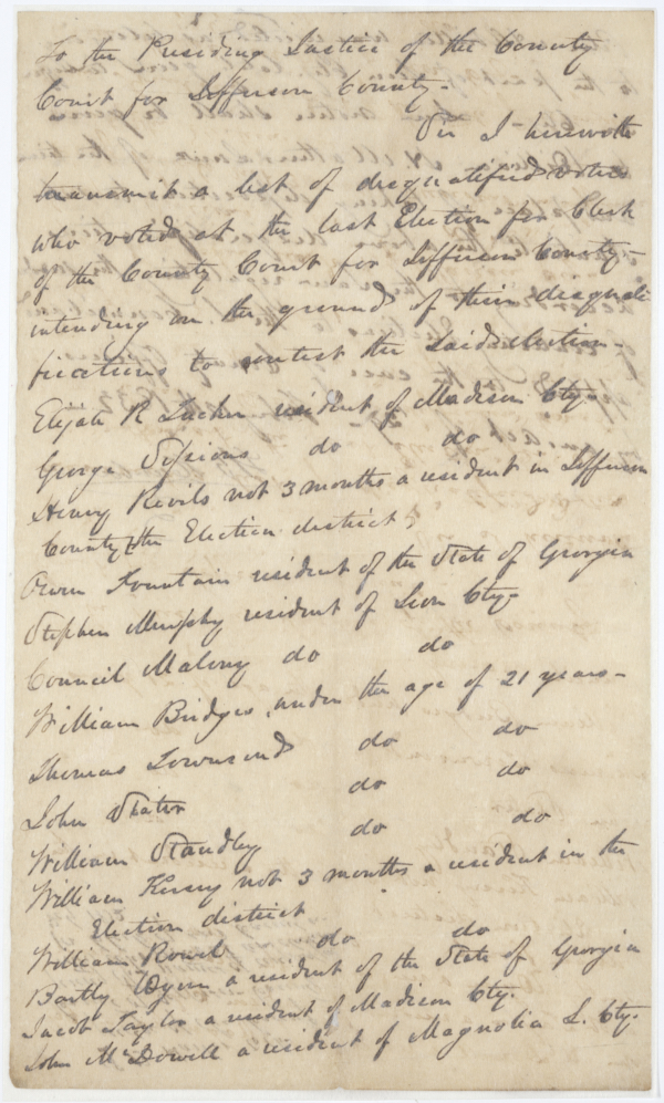 Letter from Littlebury Harlow to the Presiding Justice of Jefferson County Regarding a Recent Election, 1832