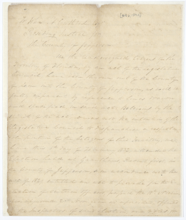 Copy of an Election Return from Grantham's Precinct Submitted to John A. Cuthbert of Jefferson County, 1832