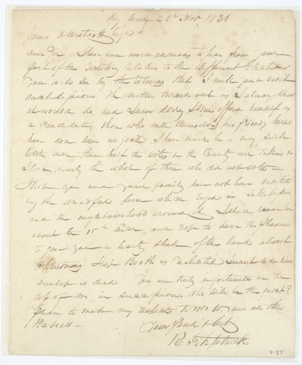 Letter from Richard Fitzpatrick of Key West to James D. Westcott, Jr. Regarding a Recent Election, November 22, 1831