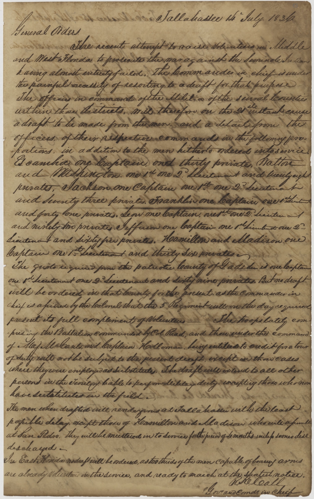 Letterbook of Governor Richard Keith Call, 1836