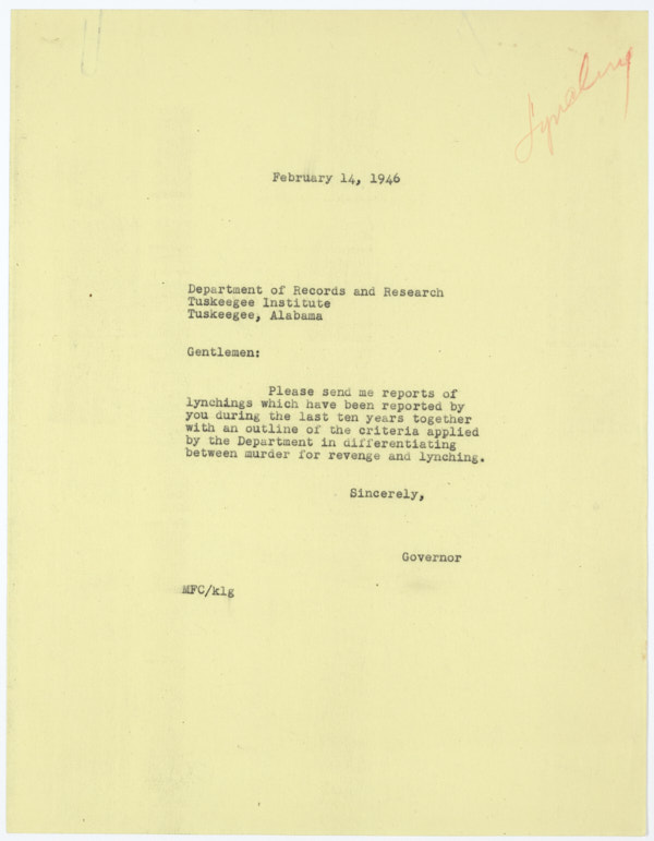 Copy of Letter from Governor Millard Caldwell to Dr. F. D. Patterson