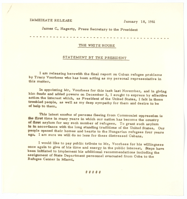 Statement by President John F. Kennedy Regarding the Cuban Refugee Situation