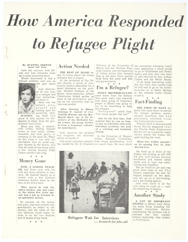 Reprint of an Article by Juanita Greene Regarding the United States' Response to the Arrival of Cuban Refugees, February 1, 1961