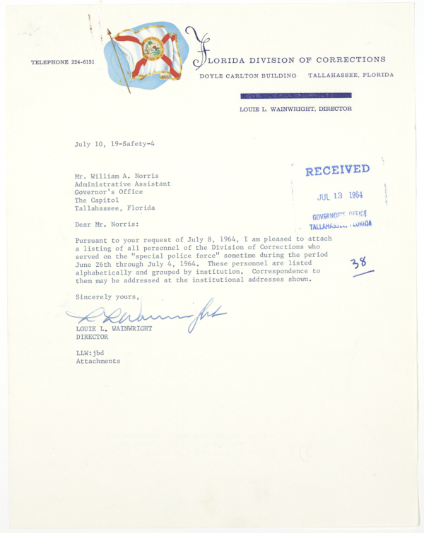 List of Personnel from the Florida Division of Corrections Who Served on a Special Police Force in St. Augustine, July 10, 1964