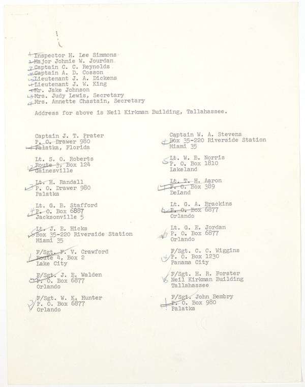 List of State Troopers Who Served on a Special Police Force in St. Augustine, 1964