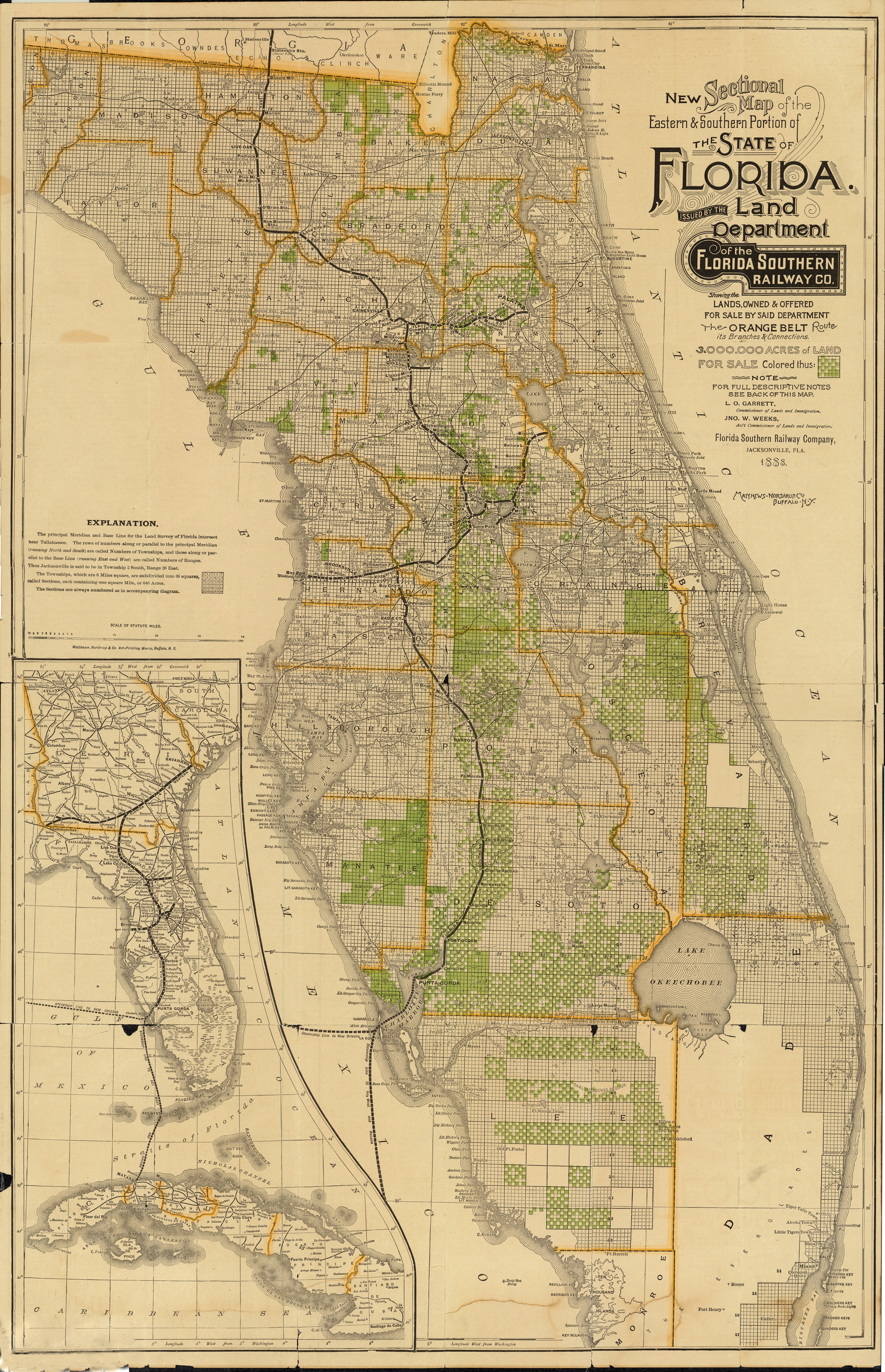 Sectional Map of Florida, 1888 - East and Southern Portion
