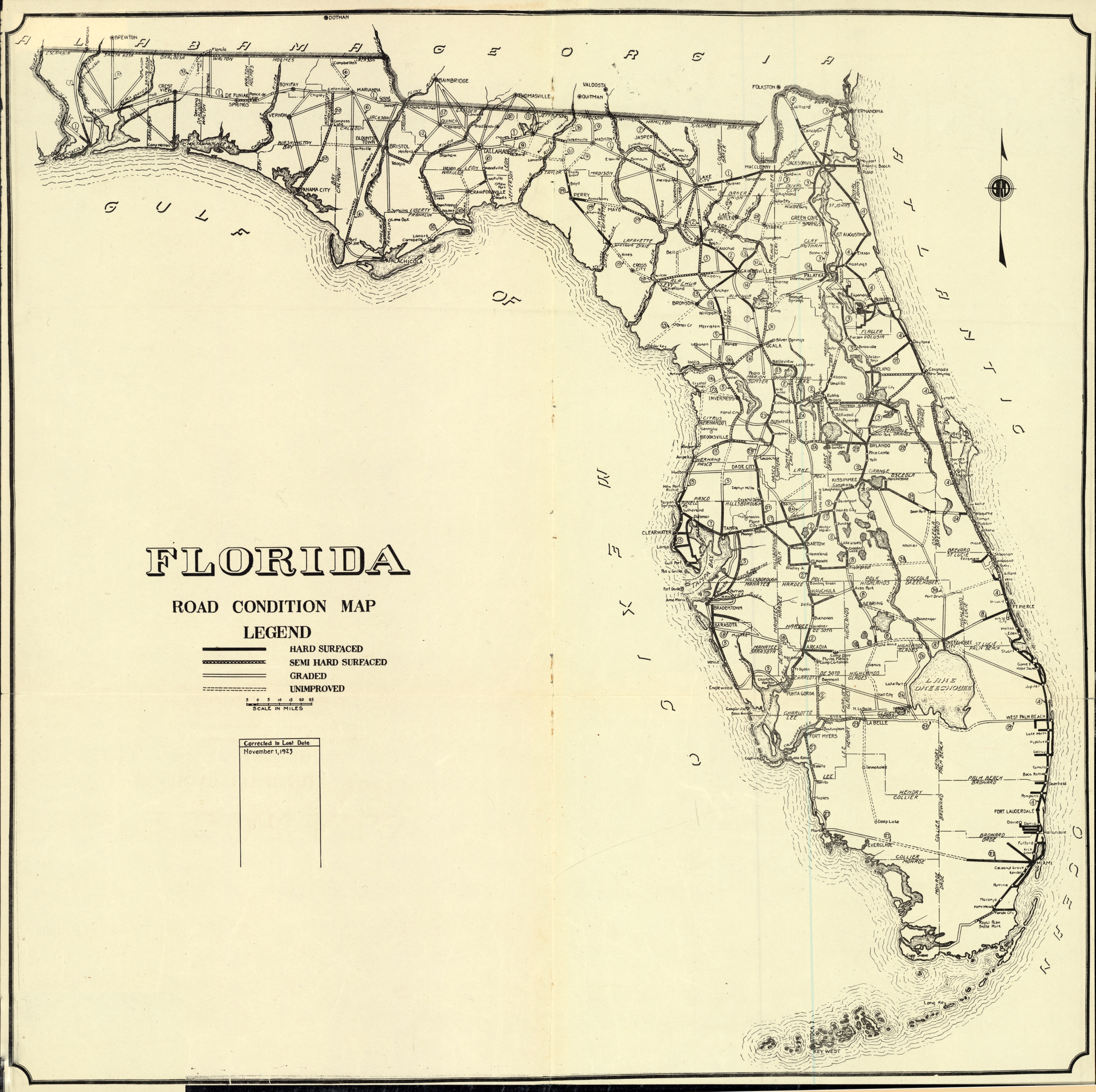 Florida Road Condition Map, 1923