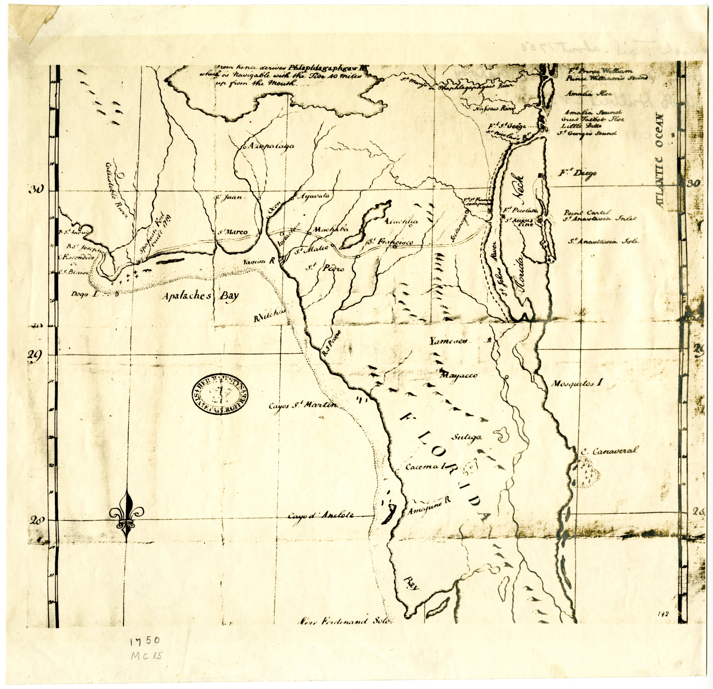 Spanish Trail Map of Florida, 1750