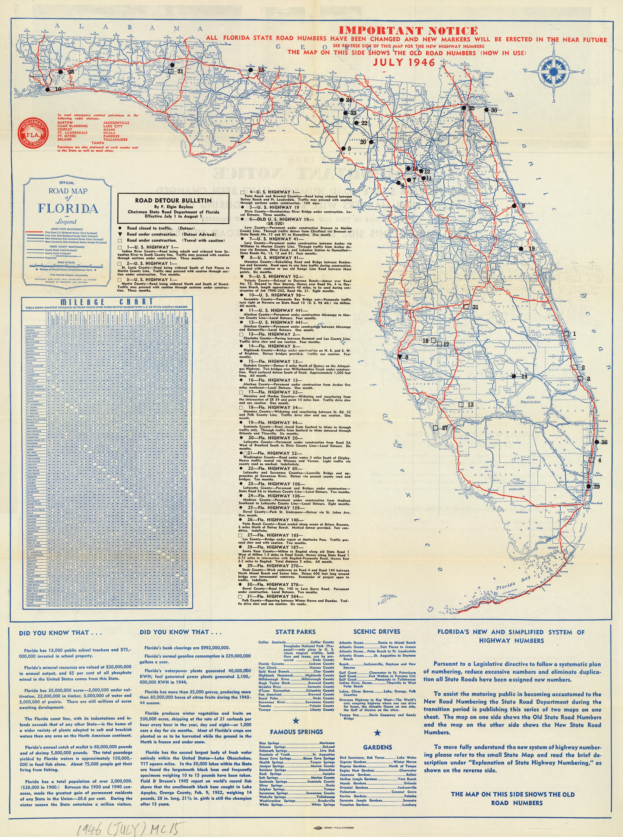 Official Road Map of Florida, 1946