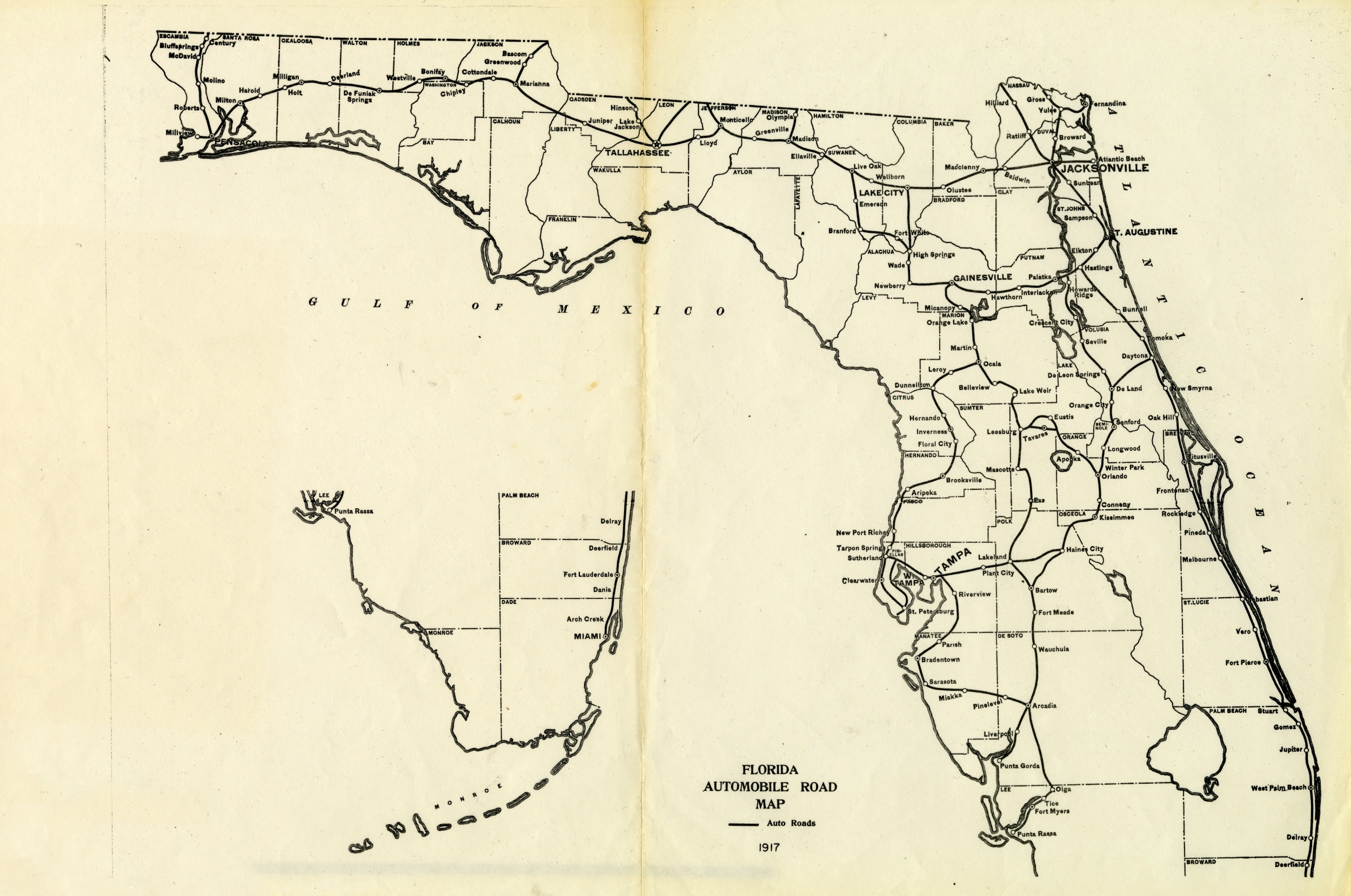 Florida Automobile Road Map, 1917